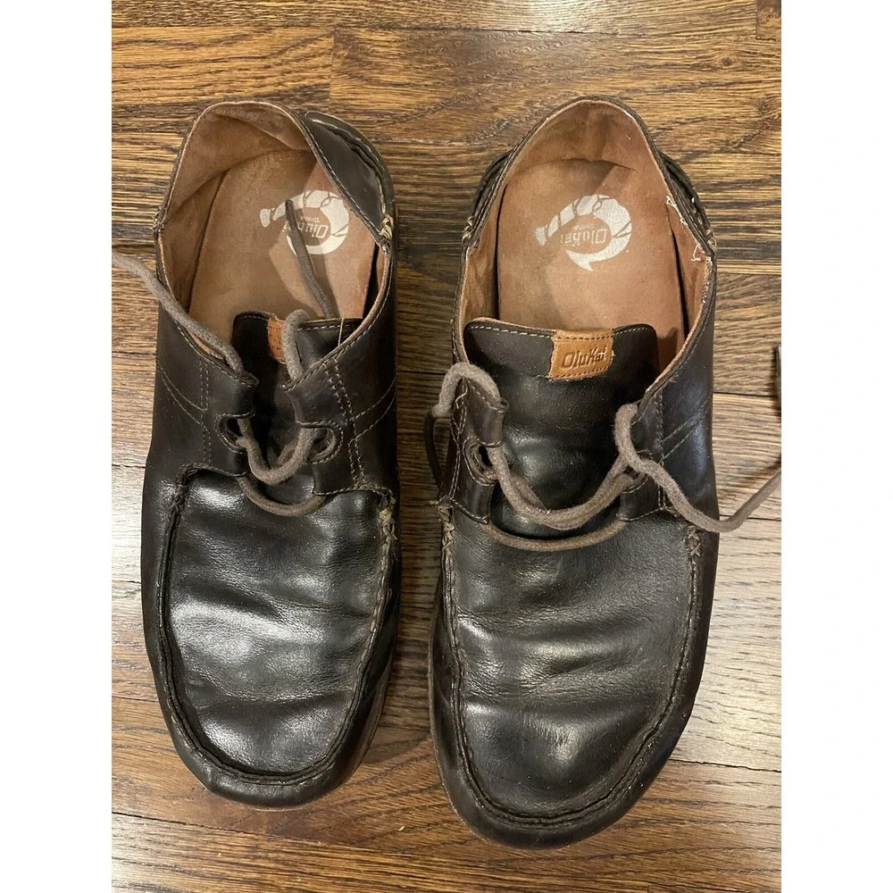 OluKai Ohana Lace Up Nubuck Men 12 Dark Wood‎ Leather Casual Shoes 10171-6333